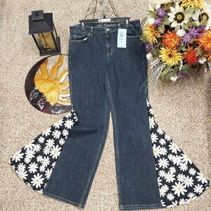 3141 Size 12 Cato Premium Upcycled Bell-Bottoms in Black with Whit Daisy's.